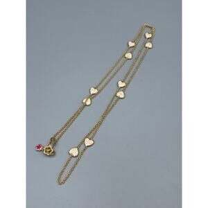 Lauren G Adams Hearts White Ivory Enamel Station Necklace Gold Plated 42 in Long